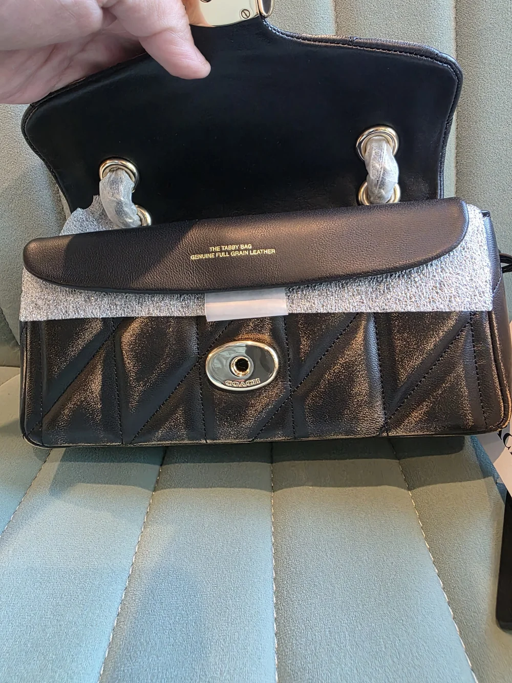 Coach Black Quilted Leather Shoulder Bag with Gold C Lock